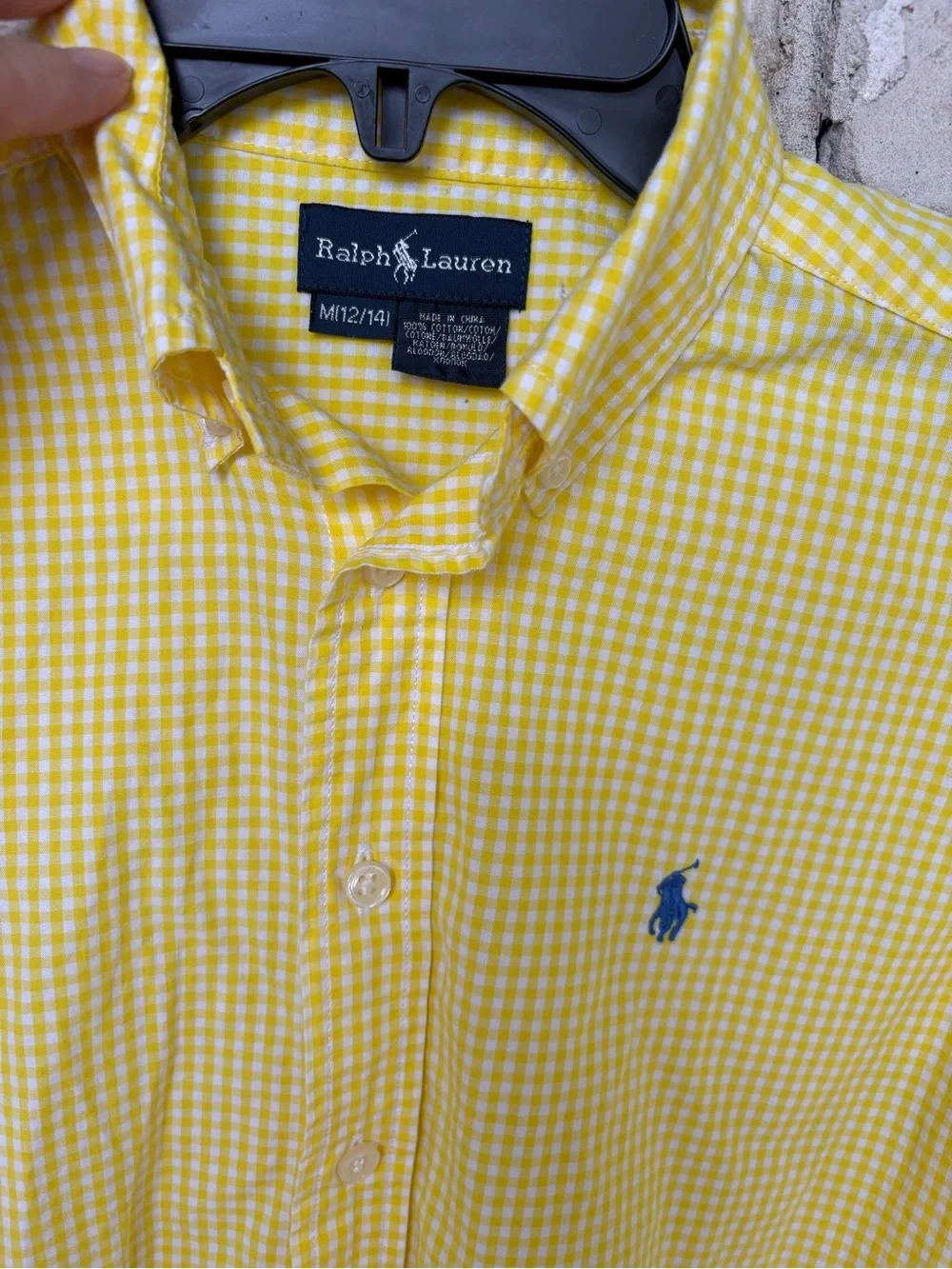 Ralph Lauren Yellow Gingham boys Button-Down Shirt with Navy Pony